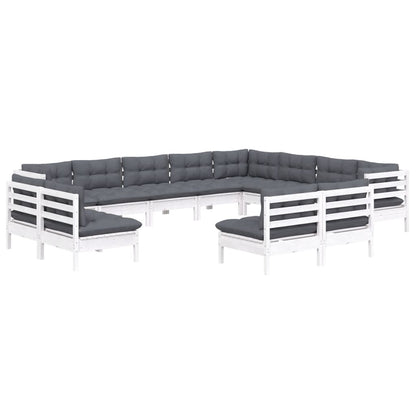 2-Delige Loungeset Met Kussens Massief Grenenhout Wit
