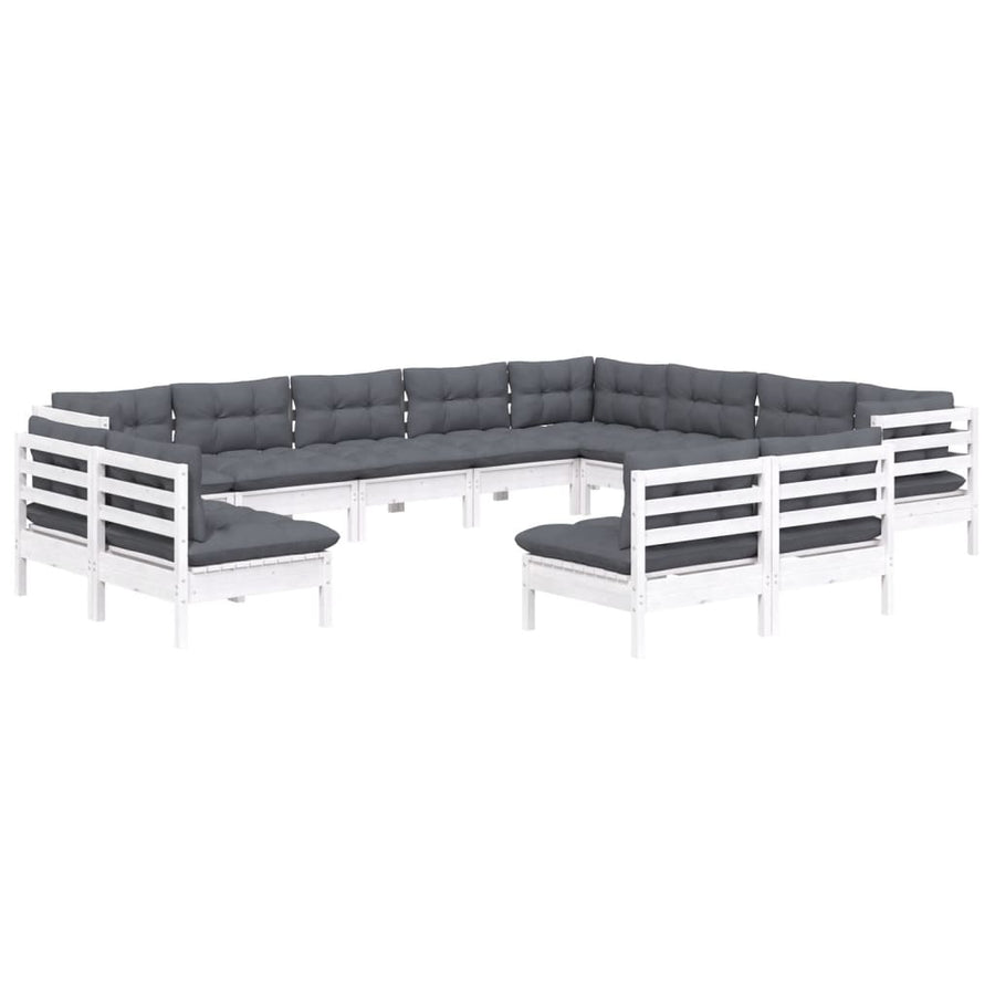 2-Delige Loungeset Met Kussens Massief Grenenhout Wit
