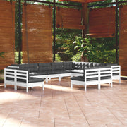 Loungeset 12-delig massief grenenhout wit