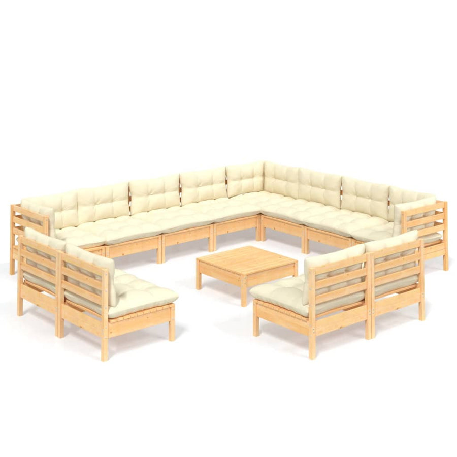 3-Delige Loungeset Met Kleurige Kussens Grenenhout Bruin en crème