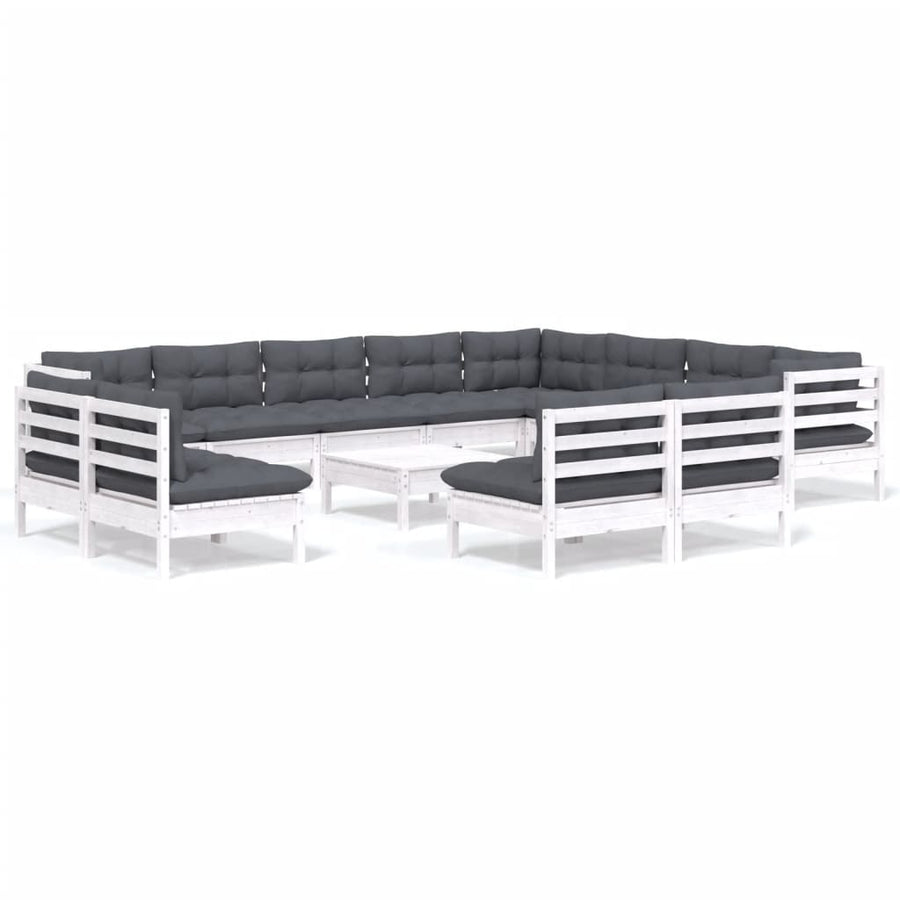 3-Delige Loungeset Met Kussens Massief Grenenhout Wit