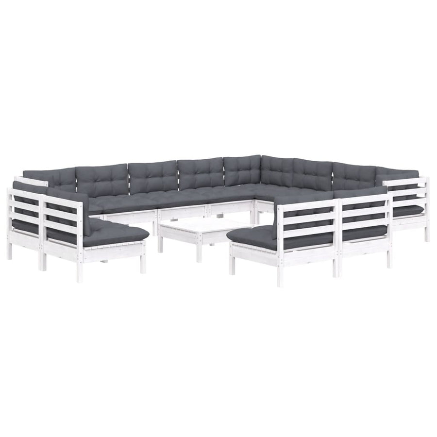 3-Delige Loungeset Met Kussens Massief Grenenhout Wit
