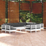 Loungeset 13-delig massief grenenhout wit