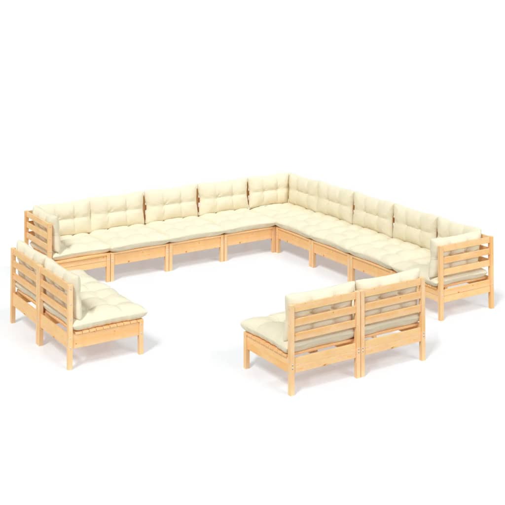 3-Delige Loungeset Met Kleurige Kussens Grenenhout Bruin en crème