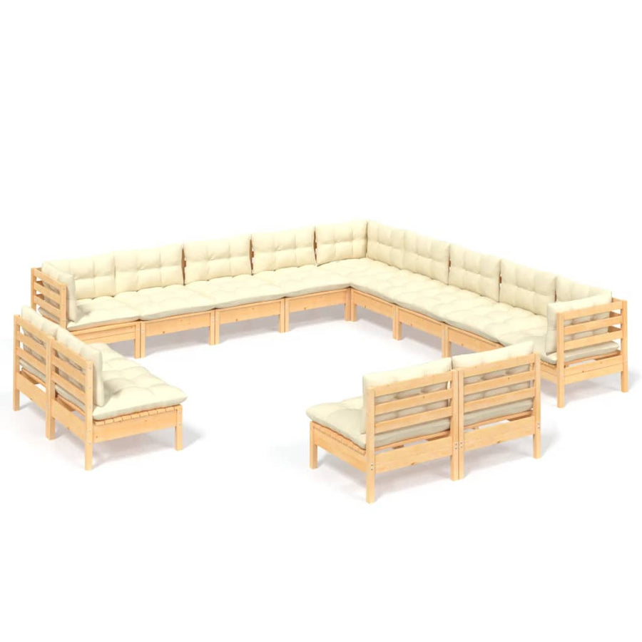 3-Delige Loungeset Met Kleurige Kussens Grenenhout Bruin en crème