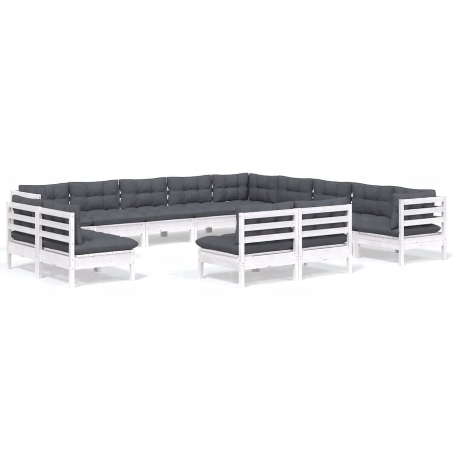 3-Delige Loungeset Met Kussens Massief Grenenhout Wit