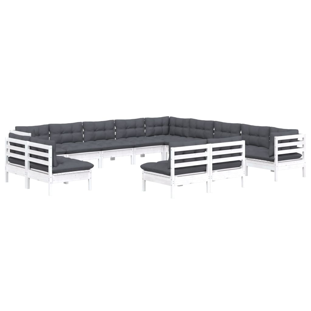 3-Delige Loungeset Met Kussens Massief Grenenhout Wit