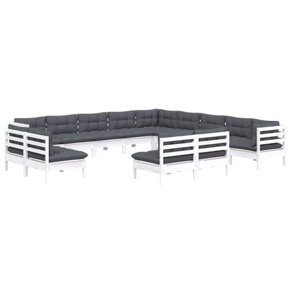 3-Delige Loungeset Met Kussens Massief Grenenhout Wit