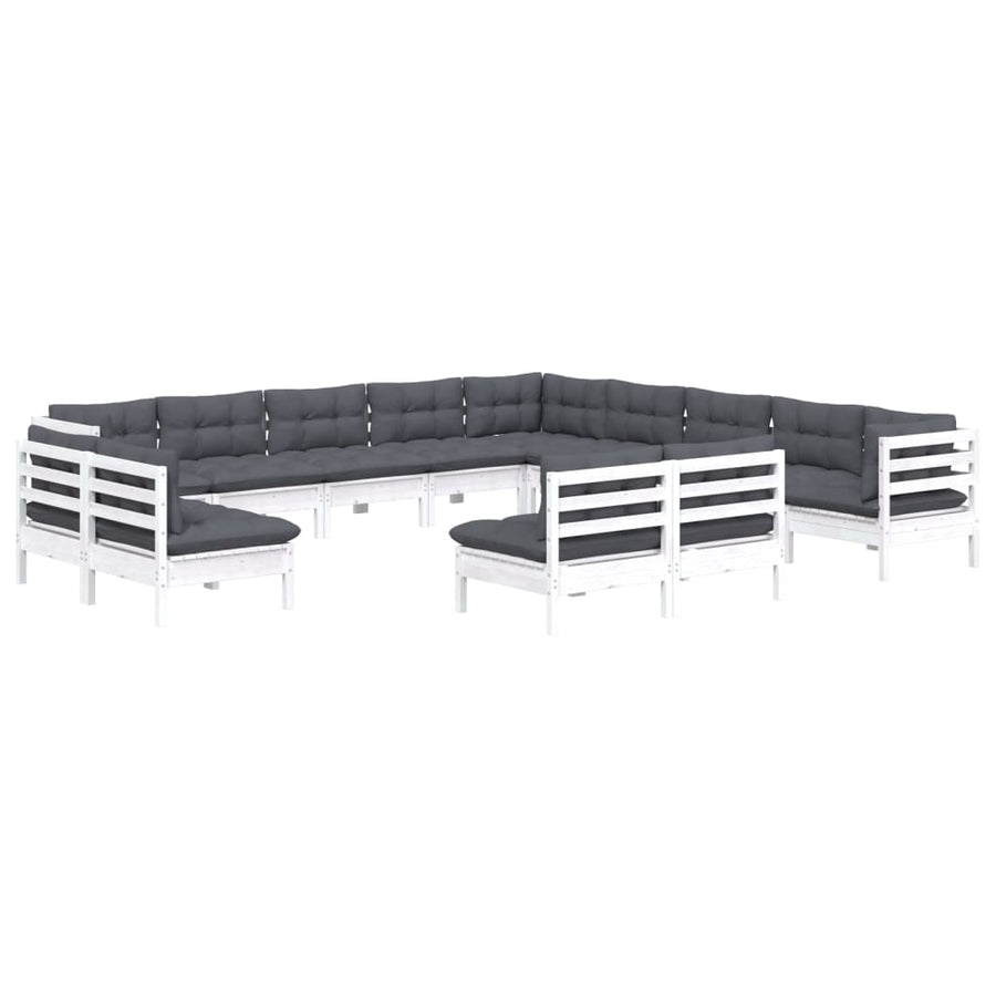 3-Delige Loungeset Met Kussens Massief Grenenhout Wit