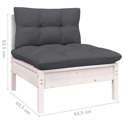 3-Delige Loungeset Met Kussens Massief Grenenhout Wit