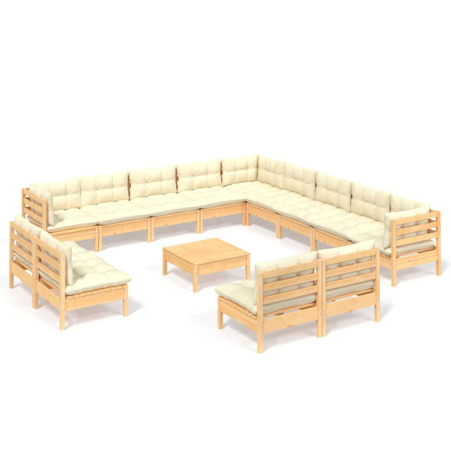 4-Delige Loungeset Met Kleurige Kussens Grenenhout Bruin en crème