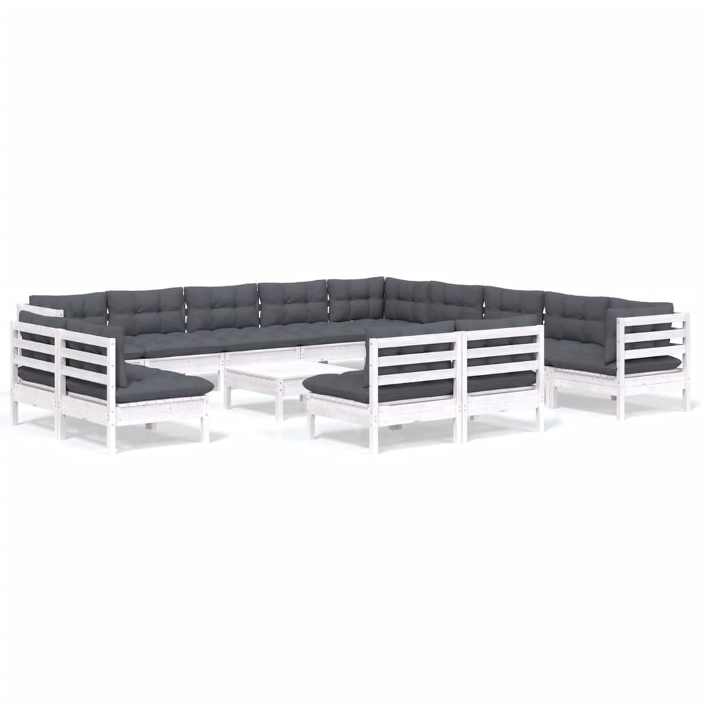 4-Delige Loungeset Met Kussens Massief Grenenhout Wit
