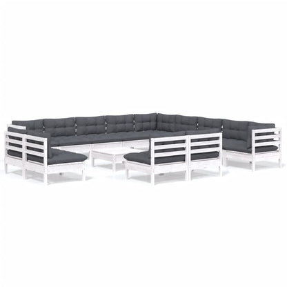 4-Delige Loungeset Met Kussens Massief Grenenhout Wit