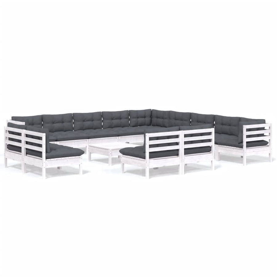 4-Delige Loungeset Met Kussens Massief Grenenhout Wit