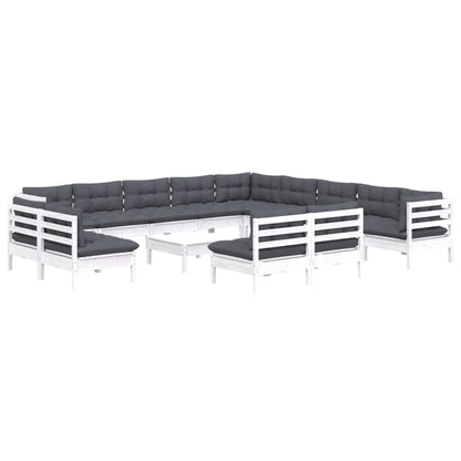 4-Delige Loungeset Met Kussens Massief Grenenhout Wit