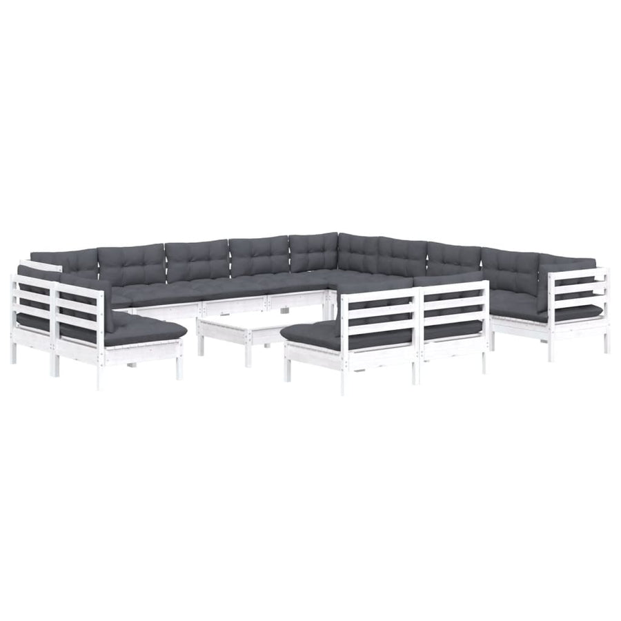 4-Delige Loungeset Met Kussens Massief Grenenhout Wit