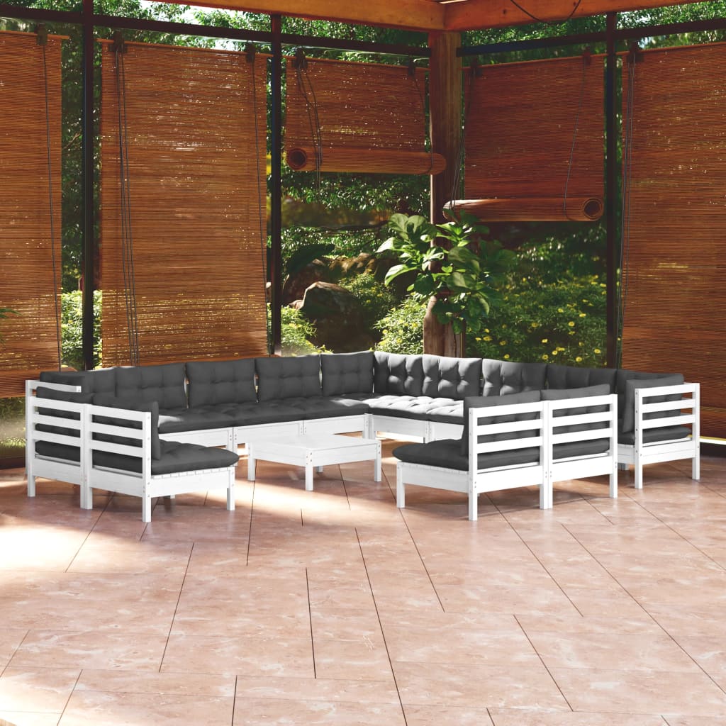 4-Delige Loungeset Met Kussens Massief Grenenhout Wit