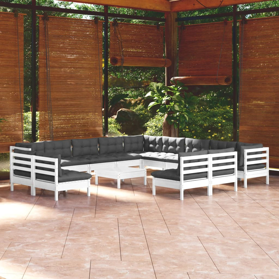 4-Delige Loungeset Met Kussens Massief Grenenhout Wit