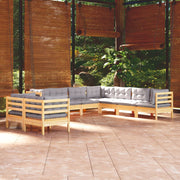 Loungeset 9-delig massief grenenhout grijs