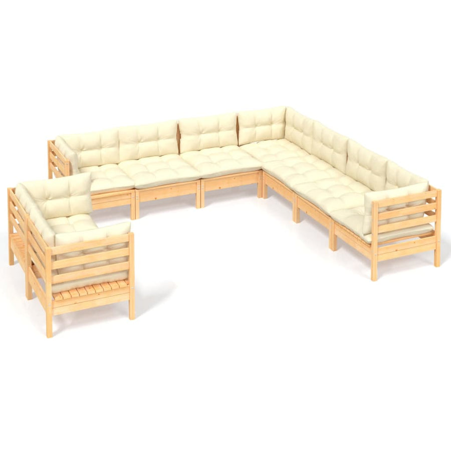 9-Delige Loungeset Met Kleurige Kussens Grenenhout Bruin en crème