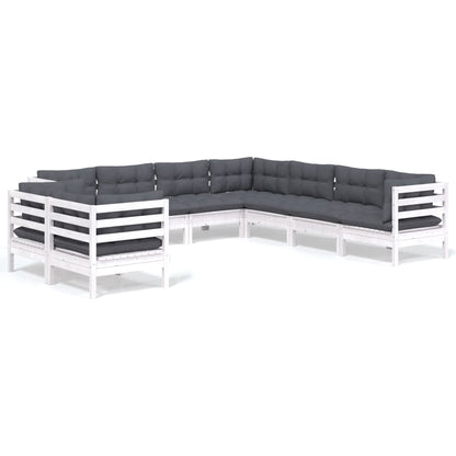 9-Delige Loungeset Met Kussens Massief Grenenhout Wit