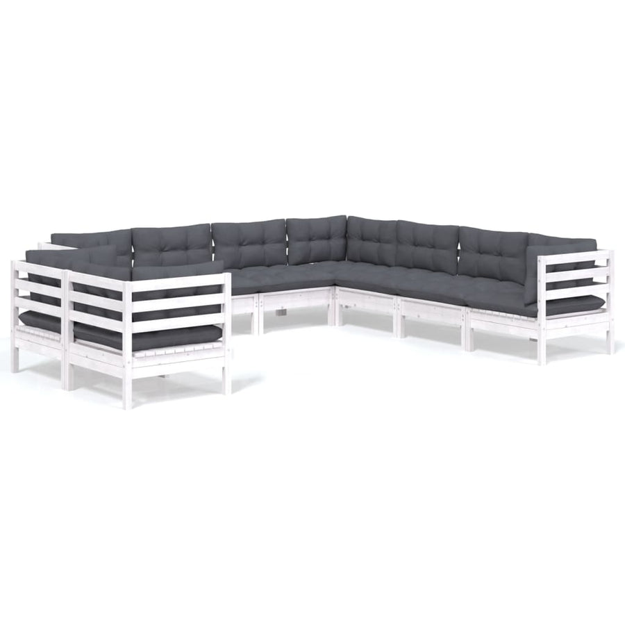 9-Delige Loungeset Met Kussens Massief Grenenhout Wit