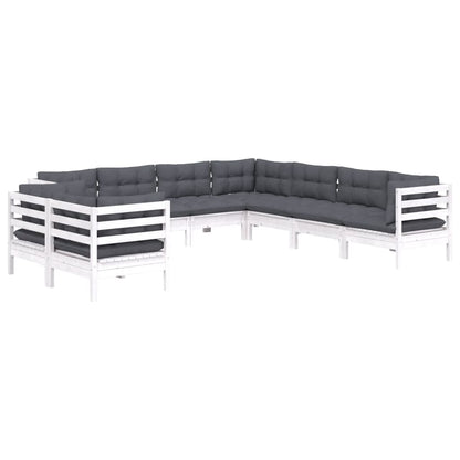 9-Delige Loungeset Met Kussens Massief Grenenhout Wit