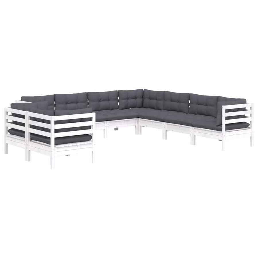 9-Delige Loungeset Met Kussens Massief Grenenhout Wit