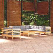Loungeset 10-delig massief grenenhout grijs