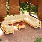 Loungeset 10-delig grenenhout crèmekleurige kussens