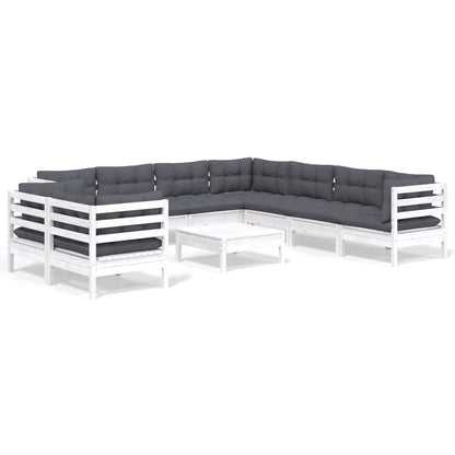 0-Delige Loungeset Met Kussens Massief Grenenhout Wit