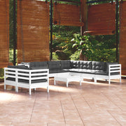 Loungeset 10-delig massief grenenhout wit