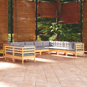 Loungeset 10-delig massief grenenhout grijs