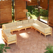 Loungeset 10-delig grenenhout crème
