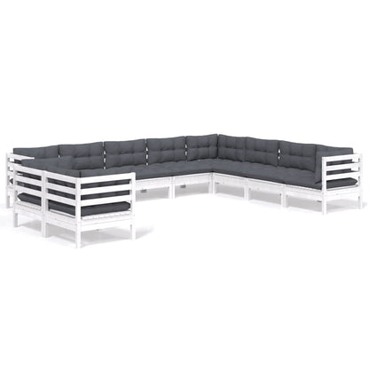 0-Delige Loungeset Met Kussens Massief Grenenhout Wit
