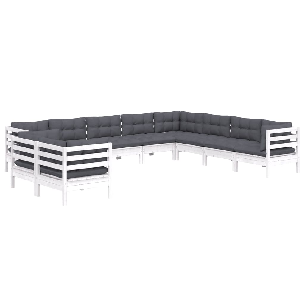 0-Delige Loungeset Met Kussens Massief Grenenhout Wit