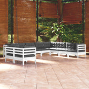 Loungeset 10-delig massief grenenhout wit