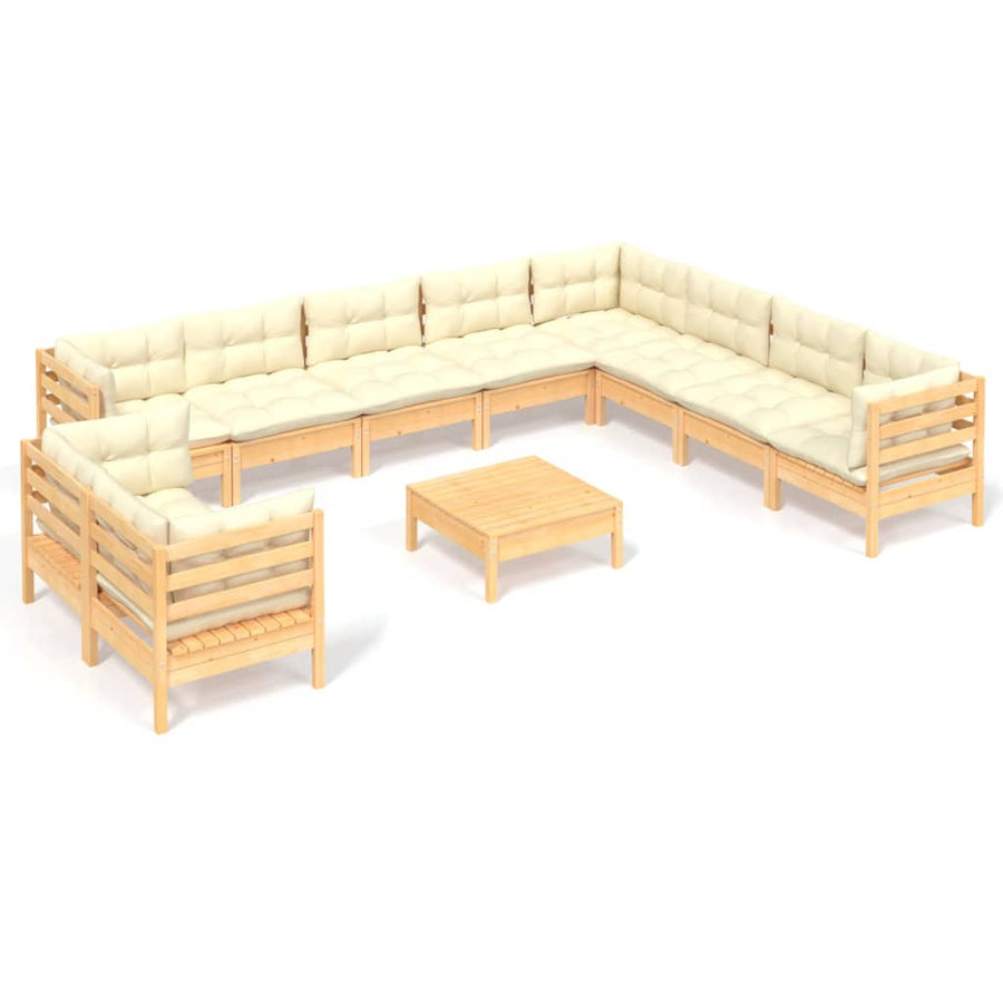 -Delige Loungeset Met Kleurige Kussens Grenenhout Bruin en crème
