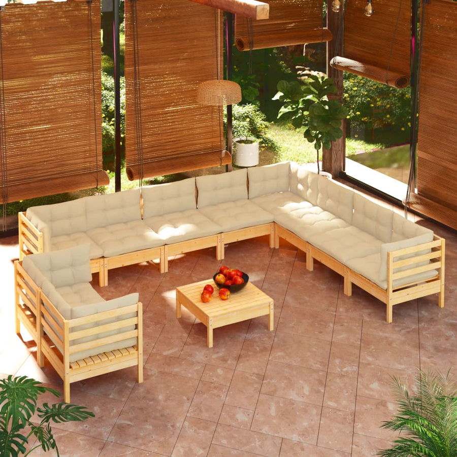 -Delige Loungeset Met Kleurige Kussens Grenenhout Bruin en crème
