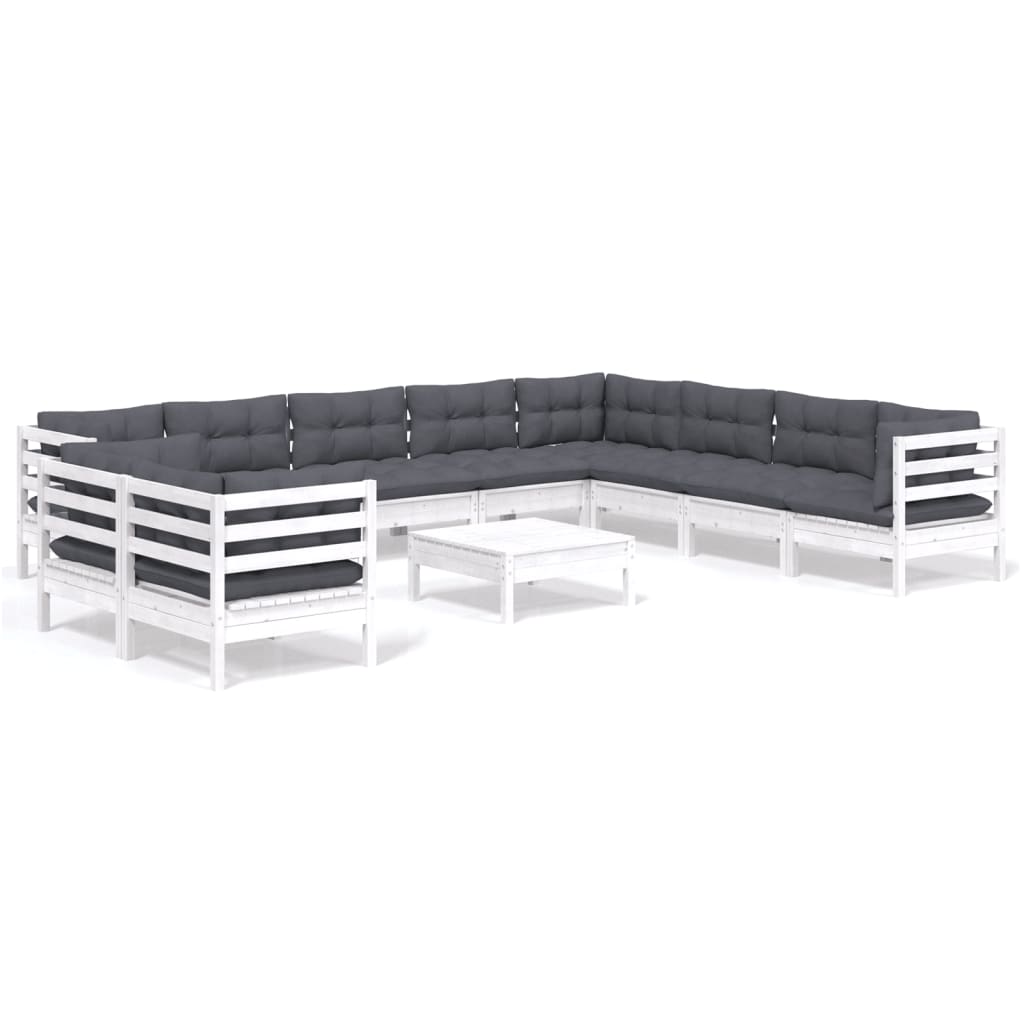 -Delige Loungeset Met Kussens Massief Grenenhout Wit