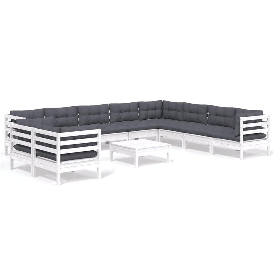 -Delige Loungeset Met Kussens Massief Grenenhout Wit