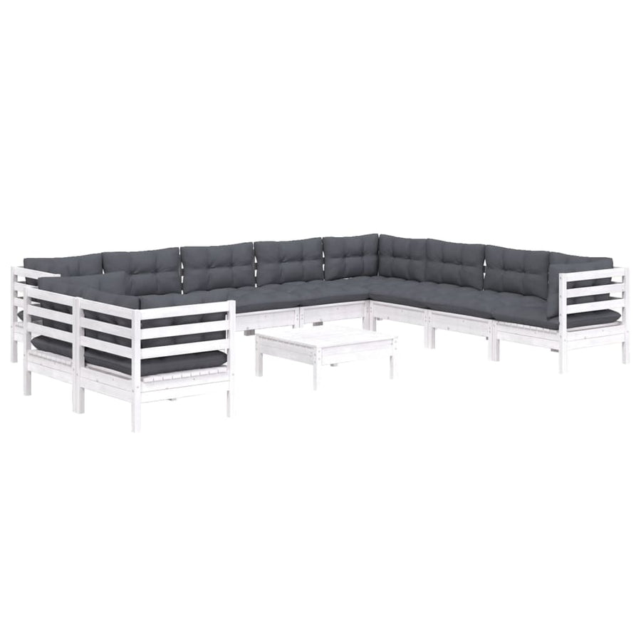 -Delige Loungeset Met Kussens Massief Grenenhout Wit