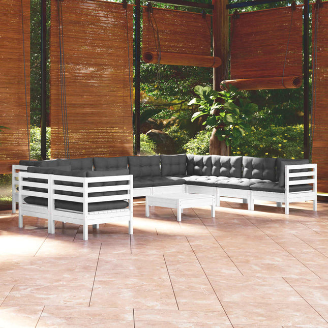 -Delige Loungeset Met Kussens Massief Grenenhout Wit