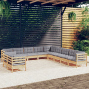 Loungeset 11-delig massief grenenhout grijs