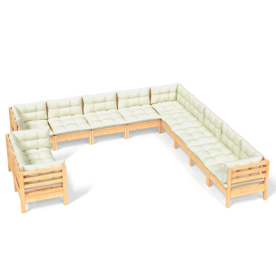 -Delige Loungeset Met Kleurige Kussens Grenenhout Bruin en crème
