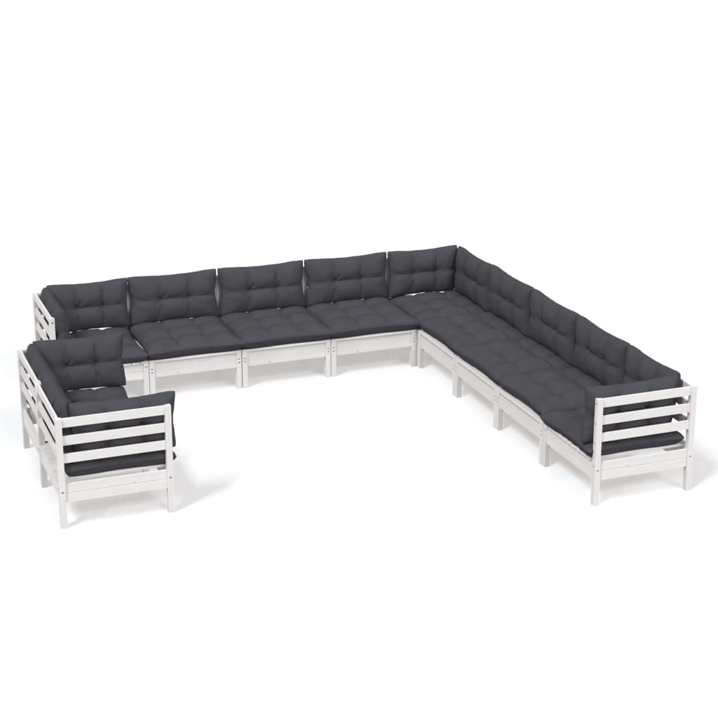 -Delige Loungeset Met Kussens Massief Grenenhout Wit