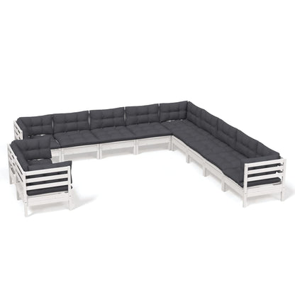 -Delige Loungeset Met Kussens Massief Grenenhout Wit
