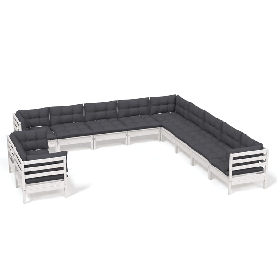 -Delige Loungeset Met Kussens Massief Grenenhout Wit