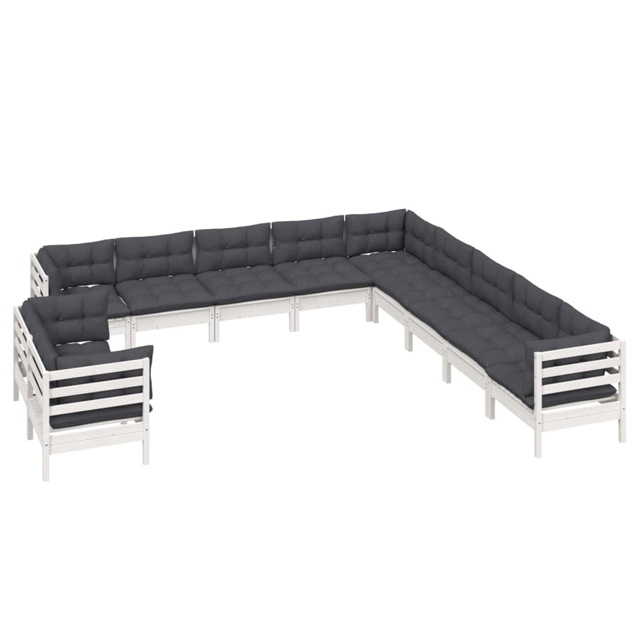 -Delige Loungeset Met Kussens Massief Grenenhout Wit