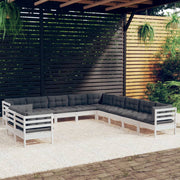 Loungeset 11-delig massief grenenhout wit